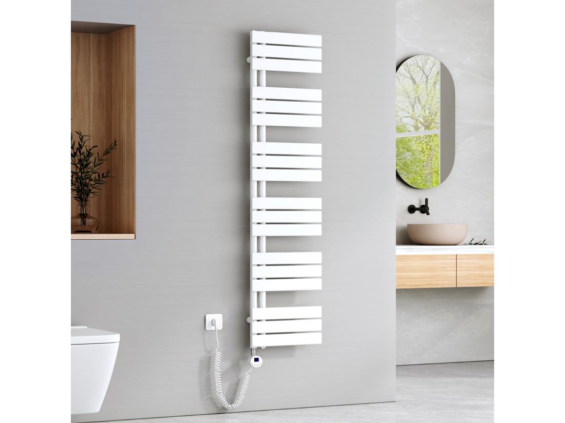 vente unique EMKE Sèche-Serviettes Électrique Panneau avec élément chauffant thermostat baguette chauffante avec minuterie Blanc 1599x400mm 800W