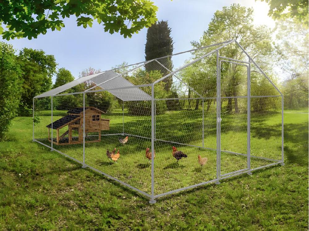 Vente Unique Enclos à Poules 18 M² Parc Grillagé 6 X 3 X 2 M Acier Galvanisé
