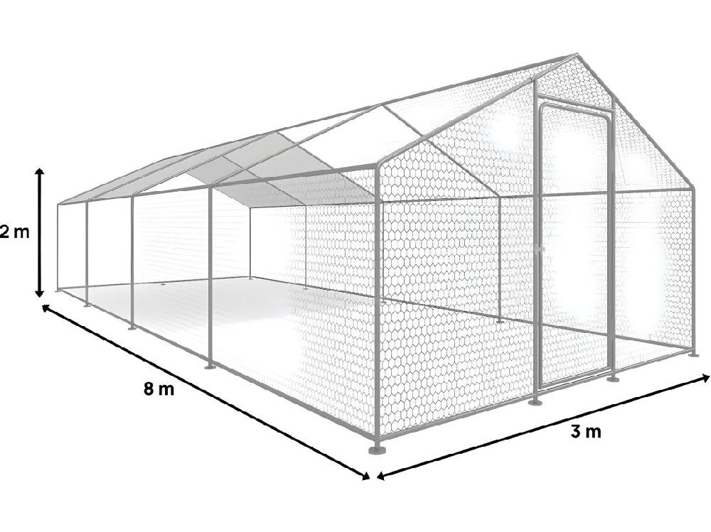 Vente Unique Enclos à Poules 24 M² Parc Grillagé 8 X 3 X 2 M Acier Galvanisé