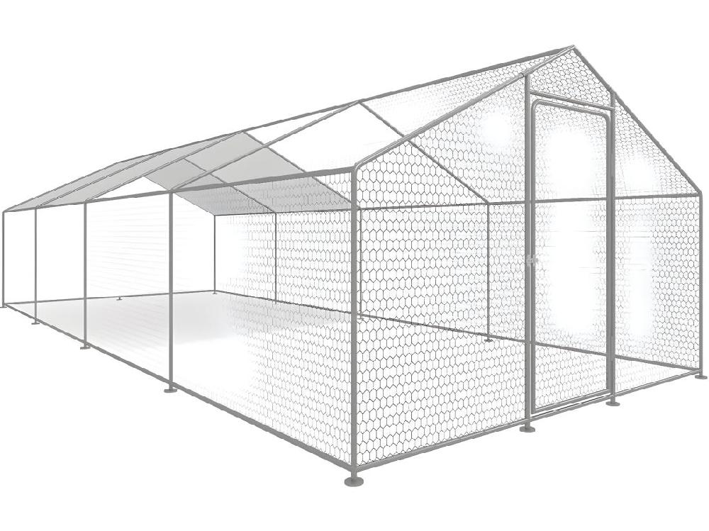 Vente Unique Enclos à Poules 24 M² Parc Grillagé 8 X 3 X 2 M Acier Galvanisé