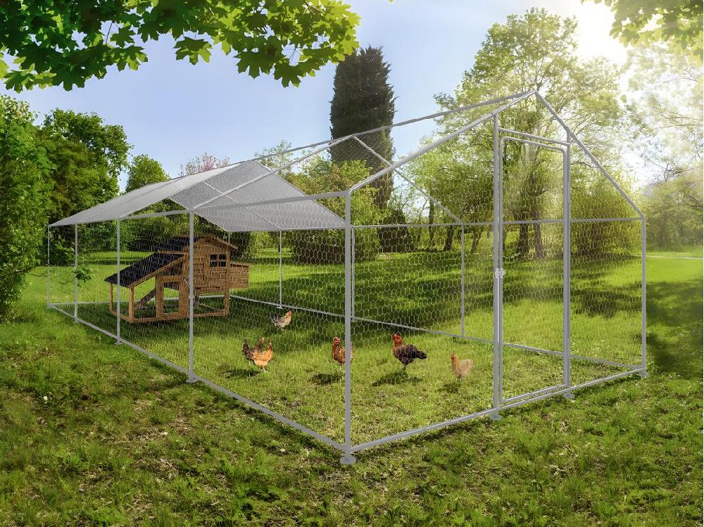 vente unique Enclos à poules 24 m² parc grillagé 8 x 3 x 2 M acier galvanisé