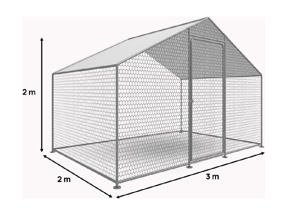 Vente Unique Enclos à Poules 6 M² Parc Grillagé 2 X 3 X 2 M Acier Galvanisé