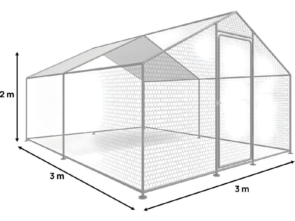 Vente Unique Enclos à Poules 9 M² Parc Grillagé 3 X 3 X 2 M Acier Galvanisé