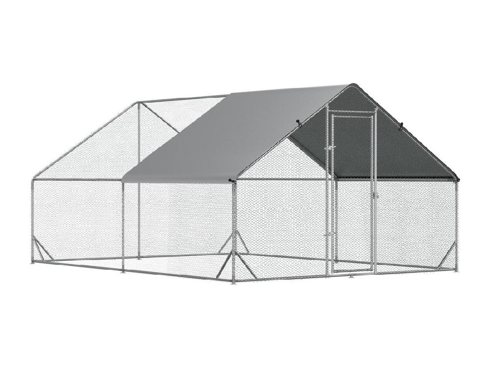 Vente Unique Enclos Poulailler Chenil 12 M² - Parc Grillagé Dim. 4L X 3l X 2H M - Espace Couvert - Acier Galvanisé