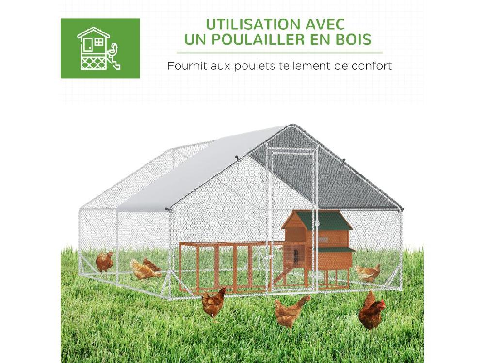 Vente Unique Enclos Poulailler Chenil 12 M² - Parc Grillagé Dim. 4L X 3l X 2H M - Espace Couvert - Acier Galvanisé