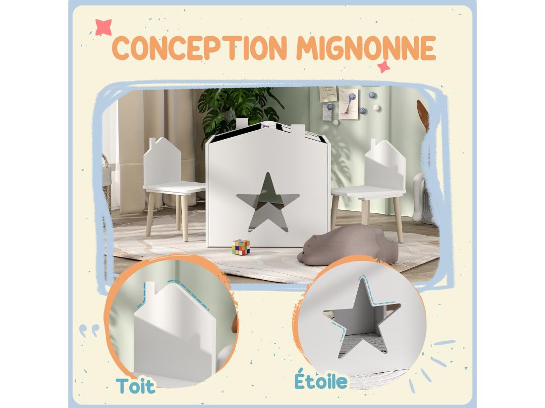 Vente Unique Ensemble 1 Table Et 2 Chaises Enfants Avec Plateau De Tableau Noir Pieds En Pin Pour 3-8 Ans Blanc