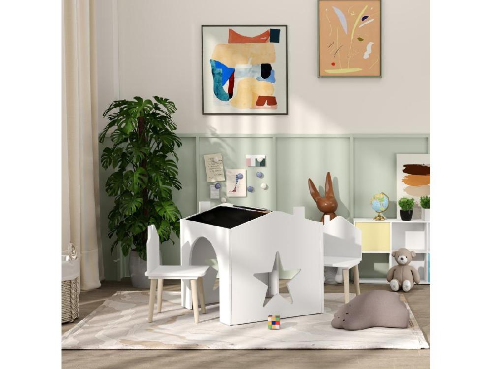 Vente Unique Ensemble 1 Table Et 2 Chaises Enfants Avec Plateau De Tableau Noir Pieds En Pin Pour 3-8 Ans Blanc