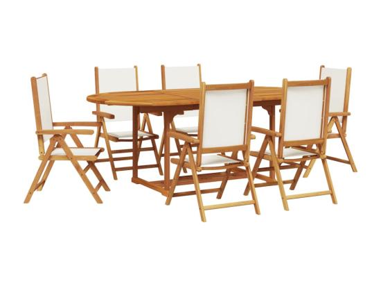 Vente Unique Ensemble à Manger De Jardin 7 Pcs Blanc Crème Tissu Bois Massif