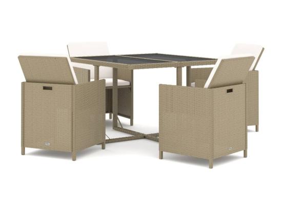 Vente Unique Ensemble à Manger De Jardin Et Coussins 5 Pcs Poly Rotin Beige