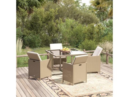 Vente Unique Ensemble à Manger De Jardin Et Coussins 5 Pcs Poly Rotin Beige