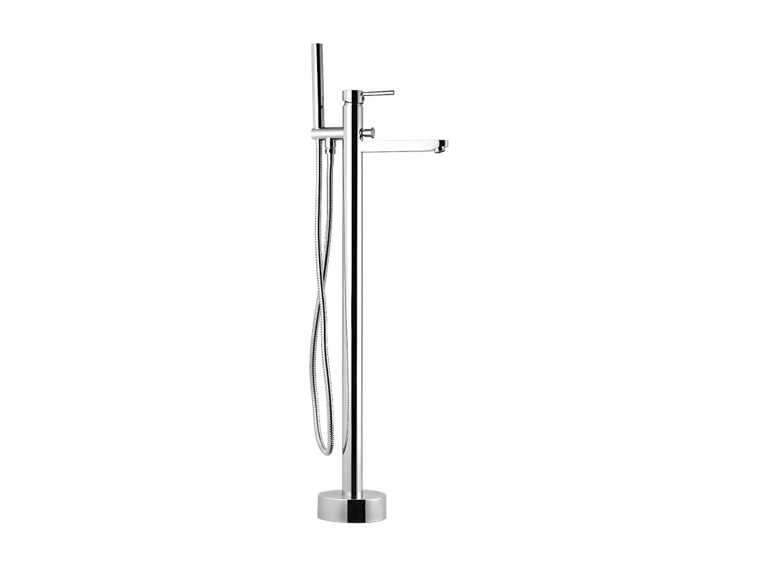 Vente Unique Ensemble Baignoire îlot Blanche NICA + Robinet Mitigeur Sur Pied HARU