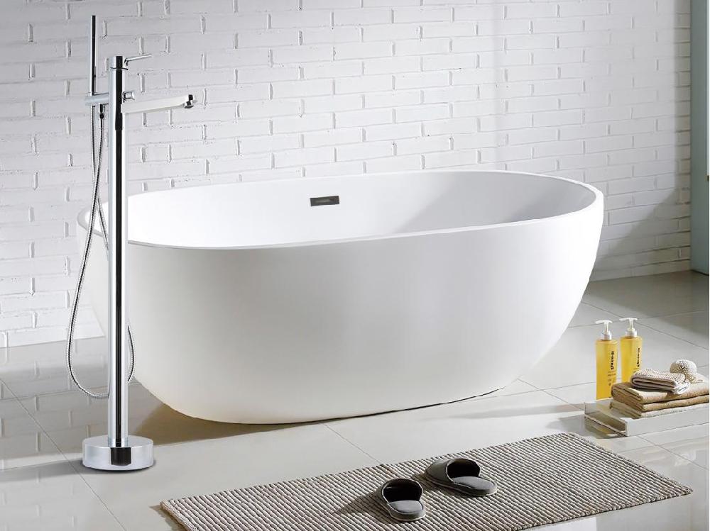 vente unique Ensemble baignoire îlot blanche NICA + robinet mitigeur sur pied HARU