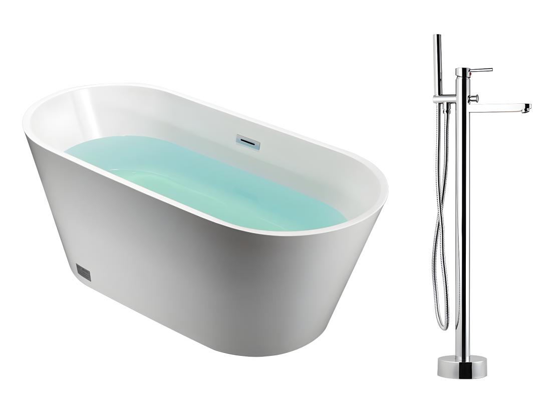 vente unique Ensemble baignoire îlot blanche TWIGGY + robinet mitigeur sur pied HARU