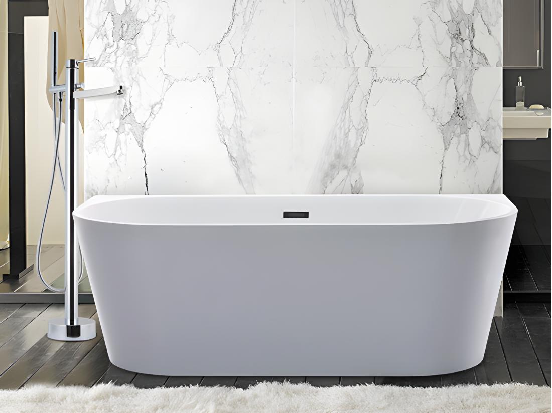 Vente Unique Ensemble Baignoire Semi îlot Blanche 245L + Robinet Mitigeur Sur Pied DIVINA