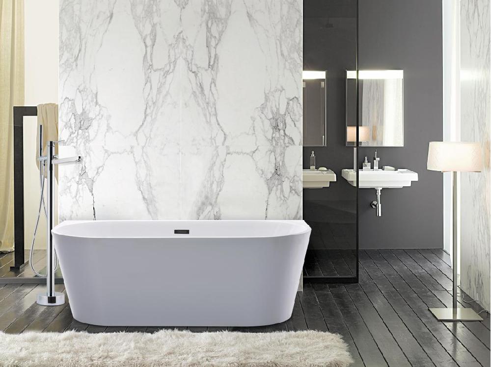 vente unique Ensemble baignoire semi îlot blanche 245L + robinet mitigeur sur pied DIVINA