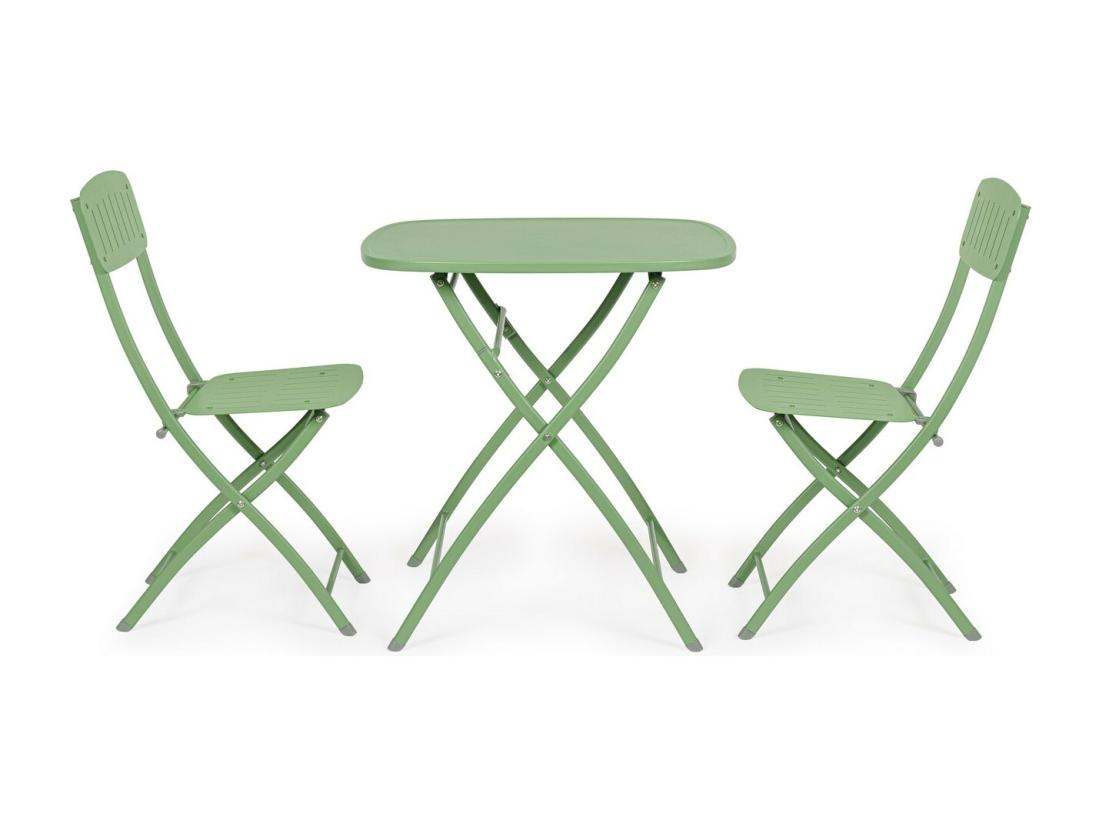 Vente Unique Ensemble Bistrot En Acier Vert Sauge Avec Table Et 2 Chaises - YVONNE