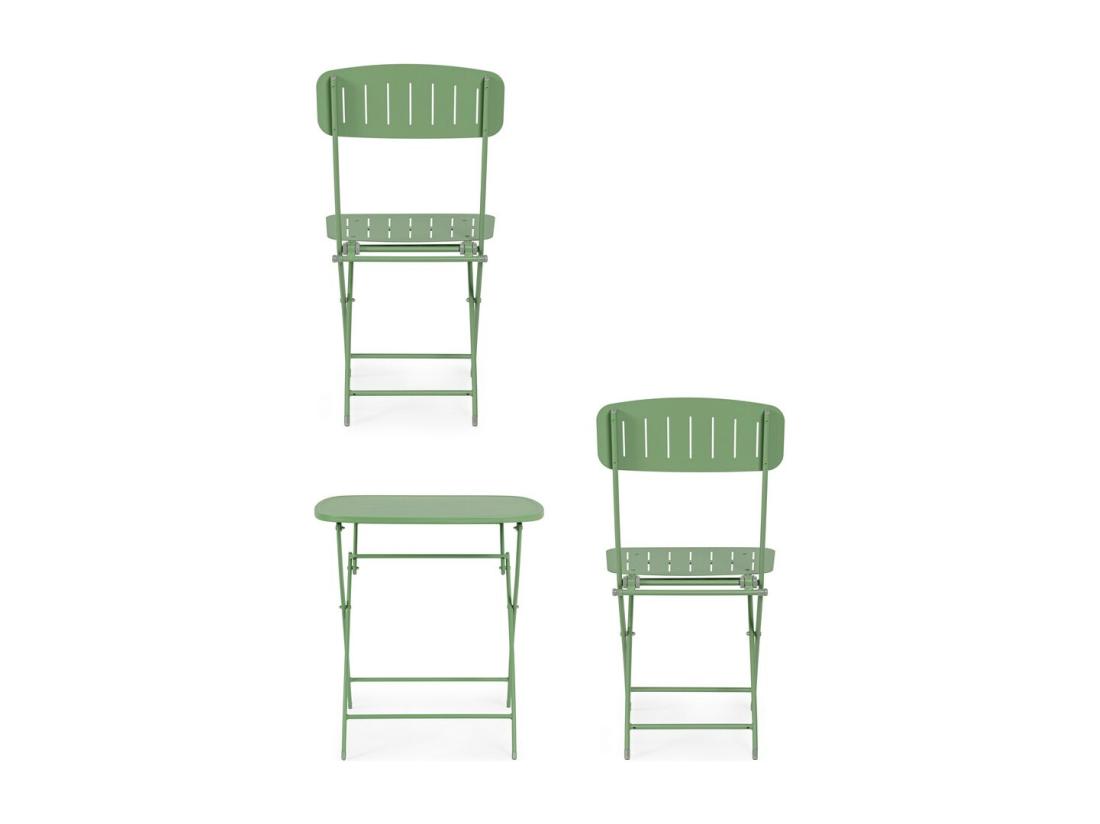 Vente Unique Ensemble Bistrot En Acier Vert Sauge Avec Table Et 2 Chaises - YVONNE