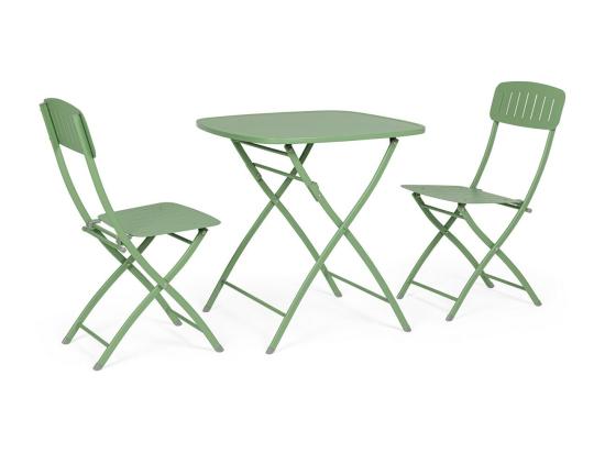 Vente Unique Ensemble Bistrot En Acier Vert Sauge Avec Table Et 2 Chaises - YVONNE