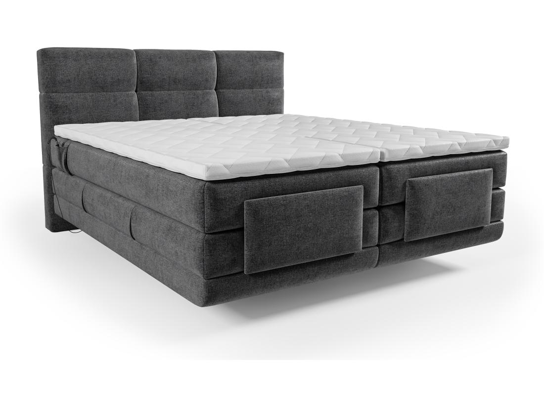 Vente Unique Ensemble Complet Boxspring Tête De Lit Capitonnée + Sommiers Relaxation électrique + Matelas + Surmatelas - 2 X 90 X 200 Cm - Tissu - Anthracite - LODI De PALACIO