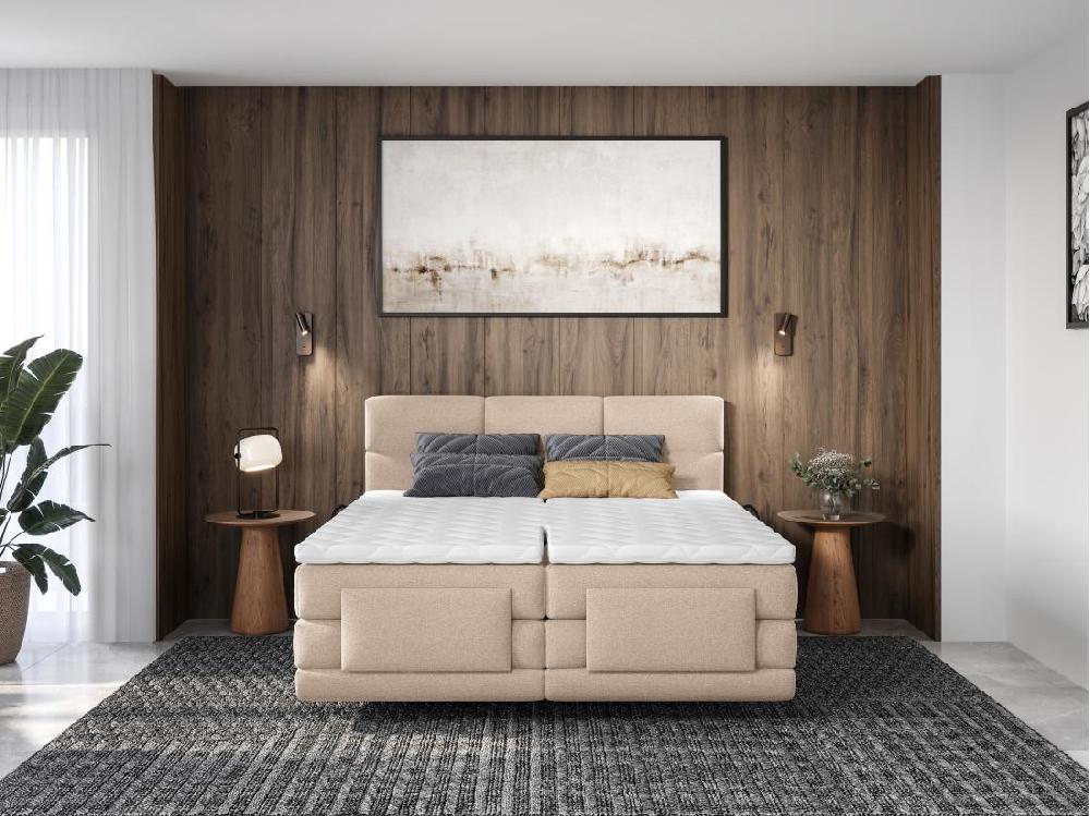 Vente Unique Ensemble Complet Boxspring Tête De Lit Capitonnée + Sommiers Relaxation électrique + Matelas + Surmatelas - 2 X 80 X 200 Cm - Tissu - Beige - LODI De PALACIO