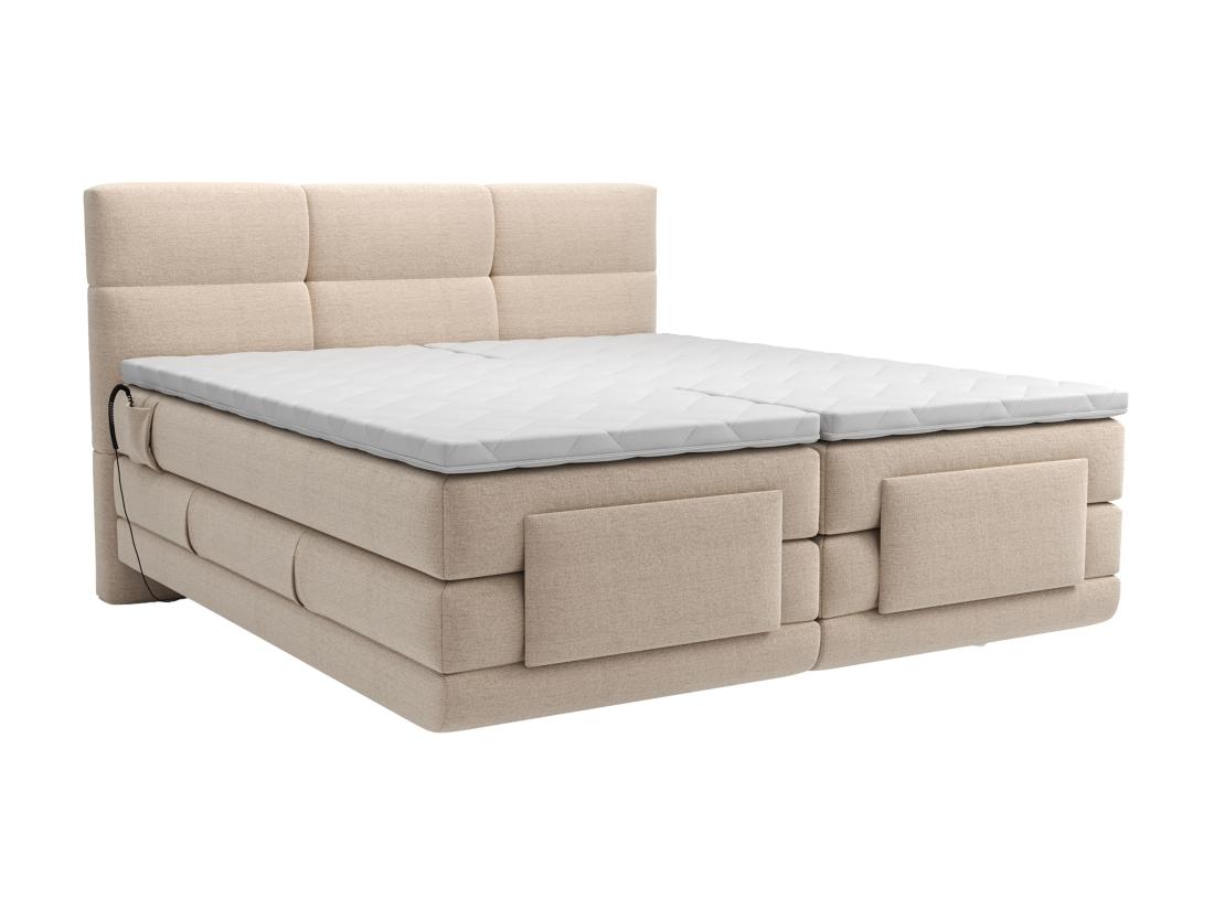 Vente Unique Ensemble Complet Boxspring Tête De Lit Capitonnée + Sommiers Relaxation électrique + Matelas + Surmatelas - 2 X 80 X 200 Cm - Tissu - Beige - LODI De PALACIO