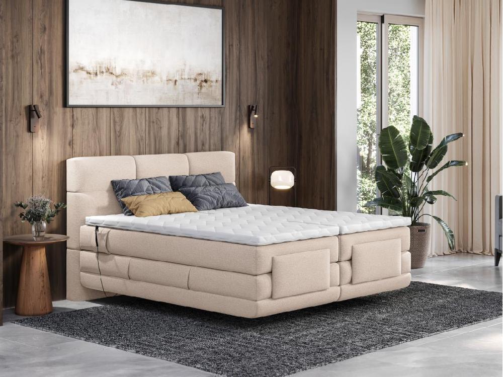 vente unique Ensemble complet boxspring tête de lit capitonnée + sommiers relaxation électrique + matelas + surmatelas - 2 x 80 x 200 cm - Tissu - Beige - LODI de PALACIO