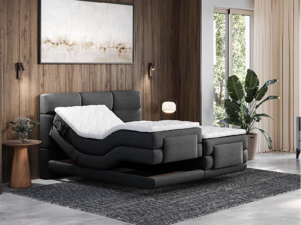 Vente Unique Ensemble Complet Boxspring Tête De Lit Capitonnée + Sommiers Relaxation électrique + Matelas + Surmatelas - 2 X 80 X 200 Cm - Tissu - Anthracite - LODI De PALACIO