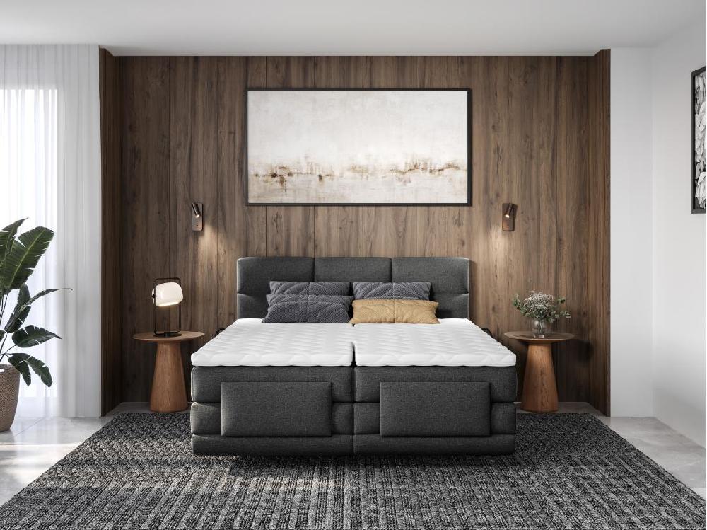 Vente Unique Ensemble Complet Boxspring Tête De Lit Capitonnée + Sommiers Relaxation électrique + Matelas + Surmatelas - 2 X 80 X 200 Cm - Tissu - Anthracite - LODI De PALACIO