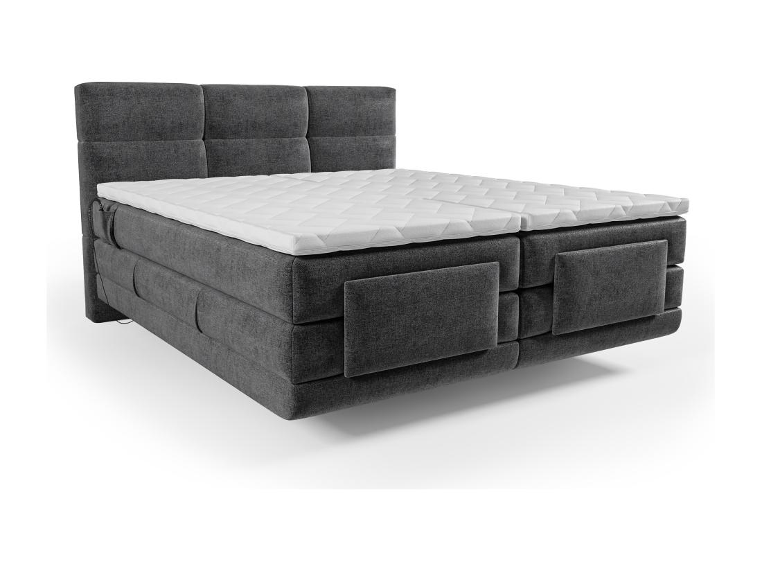 Vente Unique Ensemble Complet Boxspring Tête De Lit Capitonnée + Sommiers Relaxation électrique + Matelas + Surmatelas - 2 X 80 X 200 Cm - Tissu - Anthracite - LODI De PALACIO