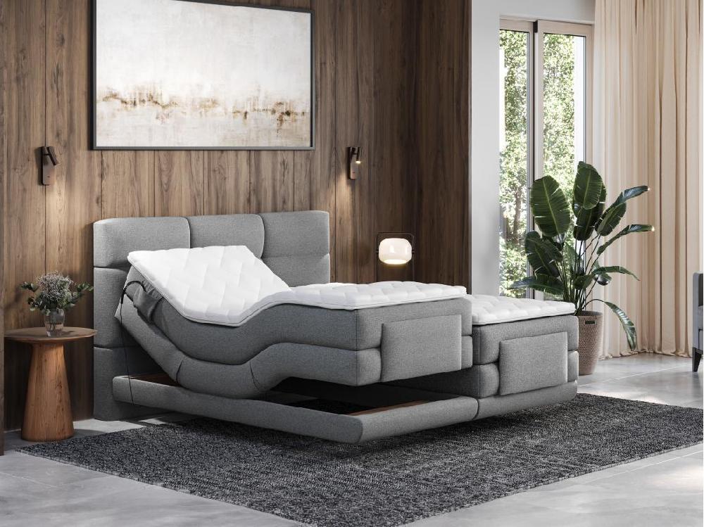 Vente Unique Ensemble Complet Boxspring Tête De Lit Capitonnée + Sommiers Relaxation électrique + Matelas + Surmatelas - 2 X 90 X 200 Cm - Tissu - Gris Clair - LODI De PALACIO