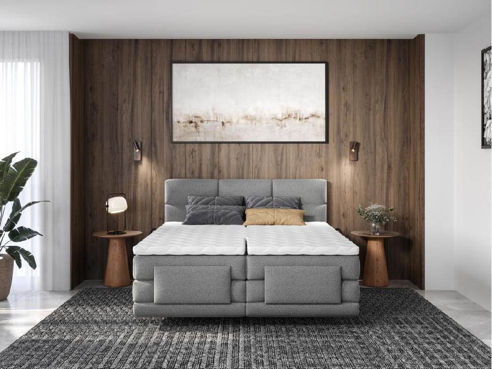 Vente Unique Ensemble Complet Boxspring Tête De Lit Capitonnée + Sommiers Relaxation électrique + Matelas + Surmatelas - 2 X 90 X 200 Cm - Tissu - Gris Clair - LODI De PALACIO