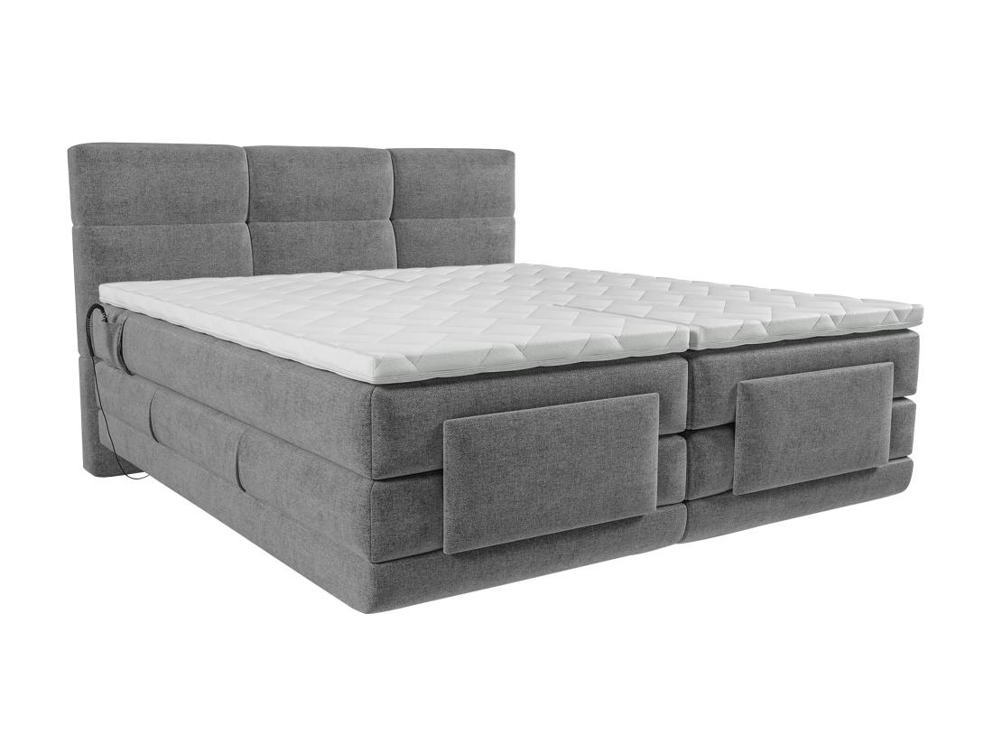 Vente Unique Ensemble Complet Boxspring Tête De Lit Capitonnée + Sommiers Relaxation électrique + Matelas + Surmatelas - 2 X 90 X 200 Cm - Tissu - Gris Clair - LODI De PALACIO