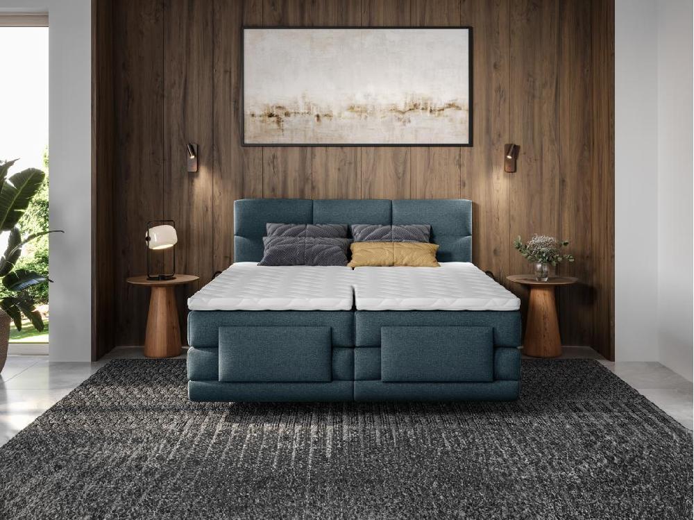 Vente Unique Ensemble Complet Boxspring Tête De Lit Capitonnée + Sommiers Relaxation électrique + Matelas + Surmatelas - 2 X 90 X 200 Cm - Tissu - Bleu - LODI De PALACIO