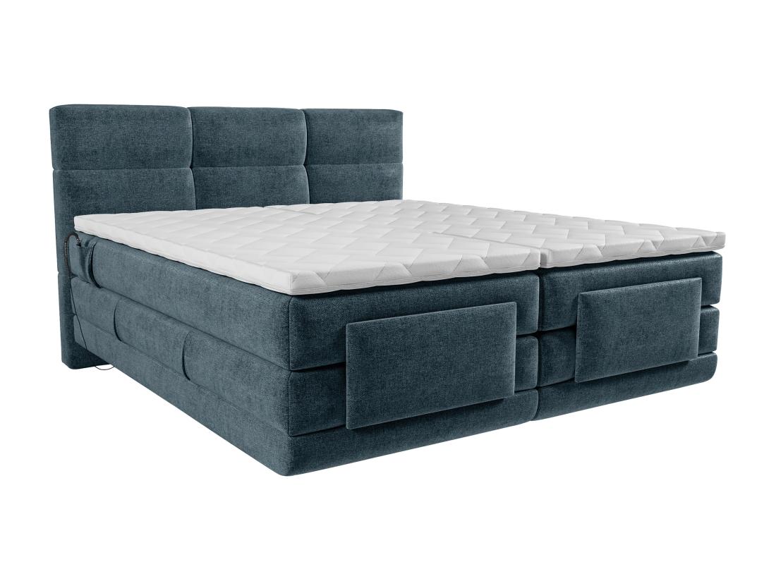Vente Unique Ensemble Complet Boxspring Tête De Lit Capitonnée + Sommiers Relaxation électrique + Matelas + Surmatelas - 2 X 90 X 200 Cm - Tissu - Bleu - LODI De PALACIO
