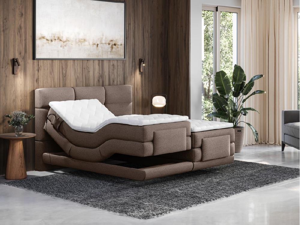 Vente Unique Ensemble Complet Boxspring Tête De Lit Capitonnée + Sommiers Relaxation électrique + Matelas + Surmatelas - 2 X 90 X 200 Cm - Tissu - Marron - LODI De PALACIO