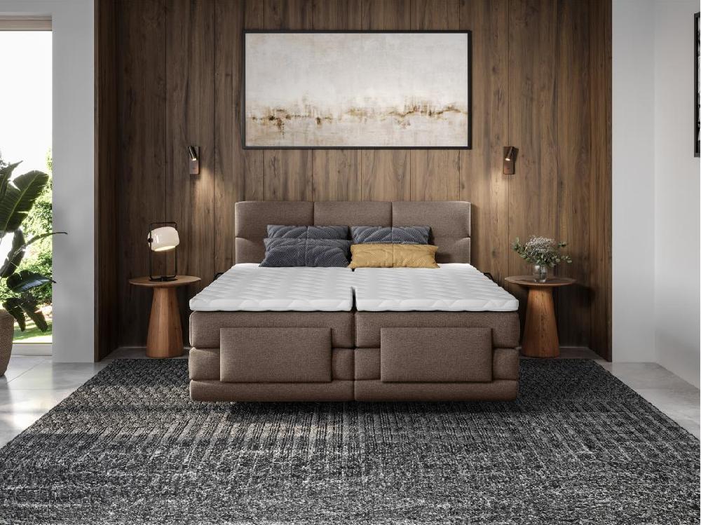 Vente Unique Ensemble Complet Boxspring Tête De Lit Capitonnée + Sommiers Relaxation électrique + Matelas + Surmatelas - 2 X 90 X 200 Cm - Tissu - Marron - LODI De PALACIO