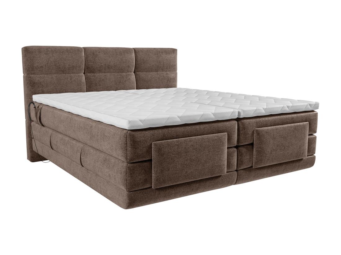 Vente Unique Ensemble Complet Boxspring Tête De Lit Capitonnée + Sommiers Relaxation électrique + Matelas + Surmatelas - 2 X 90 X 200 Cm - Tissu - Marron - LODI De PALACIO