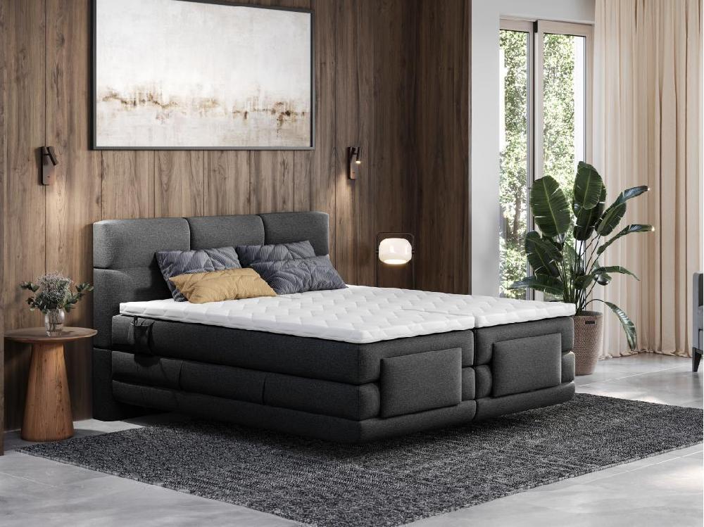 Vente Unique Ensemble Complet Boxspring Tête De Lit Capitonnée + Sommiers Relaxation électrique + Matelas + Surmatelas - 2 X 90 X 200 Cm - Tissu - Anthracite - LODI De PALACIO