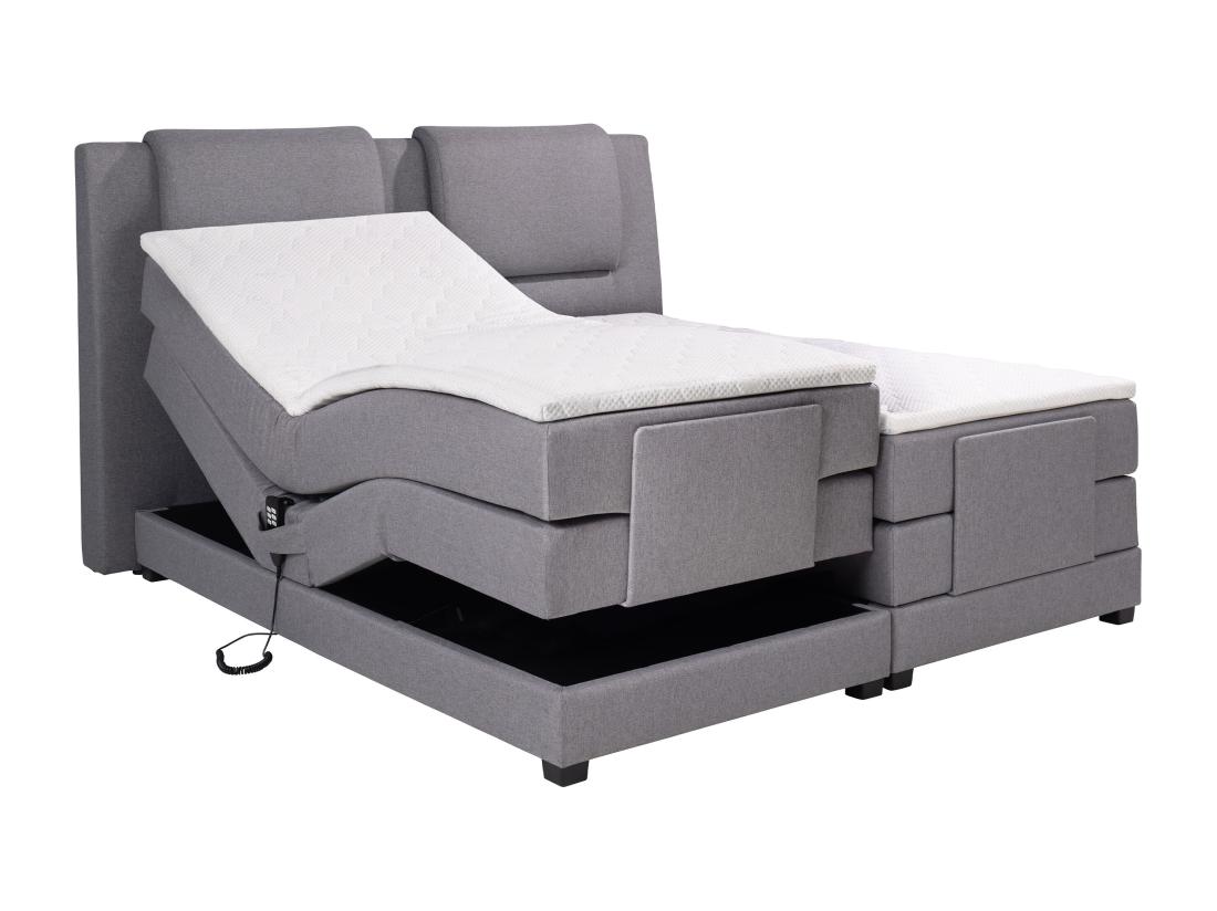 Vente Unique Ensemble Complet Boxspring Tête De Lit + Sommiers Relaxation électrique + Matelas + Surmatelas - 2 X 80 X 200 Cm - Tissu - Gris Clair - CASTEL II De PALACIO