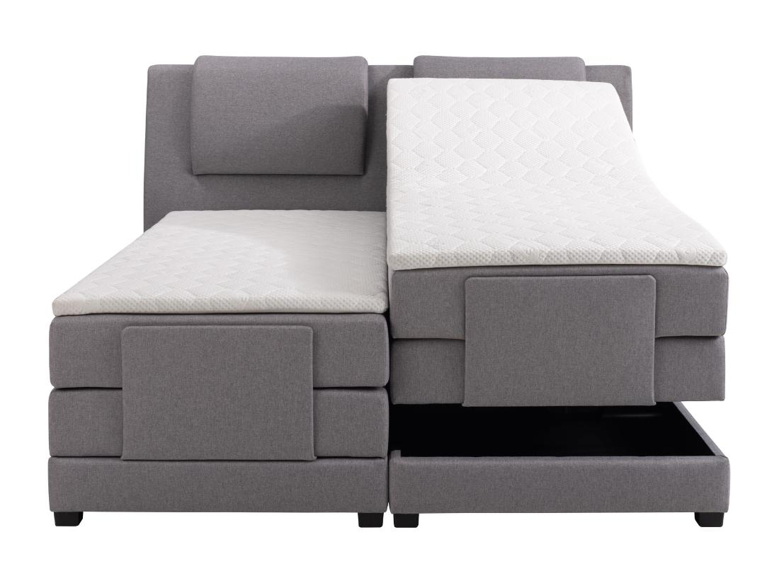 Vente Unique Ensemble Complet Boxspring Tête De Lit + Sommiers Relaxation électrique + Matelas + Surmatelas - 2 X 80 X 200 Cm - Tissu - Gris Clair - CASTEL II De PALACIO