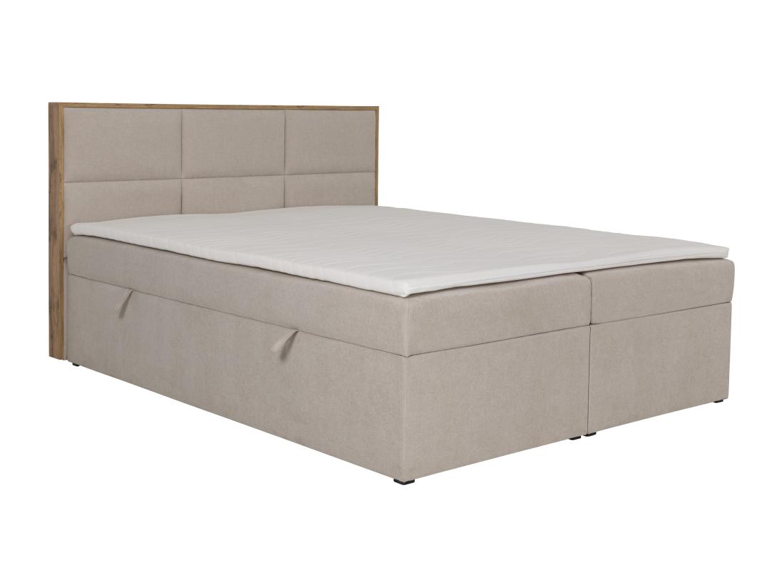 Vente Unique Ensemble Complet Literie Déco Tête De Lit Encadré Bois + Sommiers Coffre + Matelas + Surmatelas - 160 X 200 Cm - Tissu - Beige - SIAKI De YSMÉE