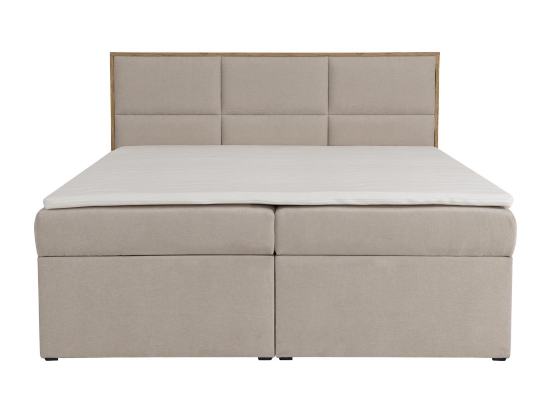 Vente Unique Ensemble Complet Literie Déco Tête De Lit Encadré Bois + Sommiers Coffre + Matelas + Surmatelas - 160 X 200 Cm - Tissu - Beige - SIAKI De YSMÉE