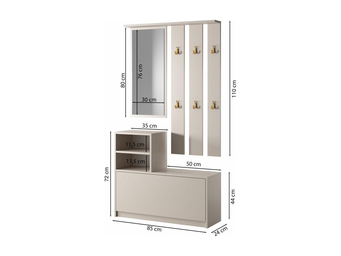 Vente Unique Ensemble D'entrée Avec Miroir - 85 Cm - Cachemire - YESFIR