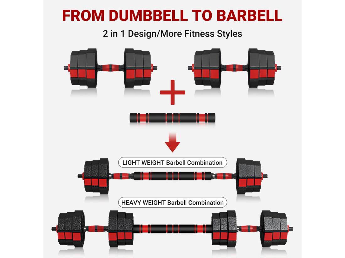 Vente Unique Ensemble D'haltère Courtes Ou Longues Ou Kettlebell 3 En 1 Haltère Réglable 20kg Pour Adaptés Au Fitness à Domicile Et à La Musculation