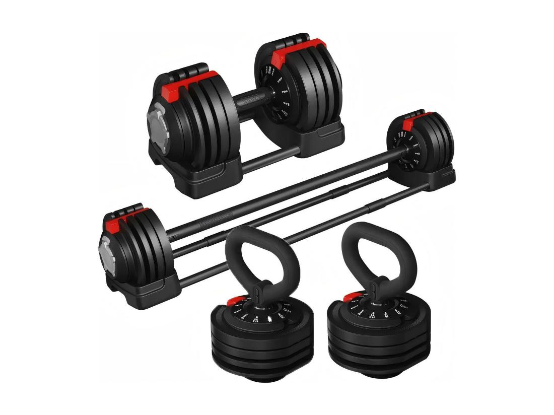 Vente Unique Ensemble D'haltères Courtes Ou Longues 3 En 1 Haltère Réglable 24kg Avec Serrure De Sécurité Entraînement Musculaire Et Haltérophilie