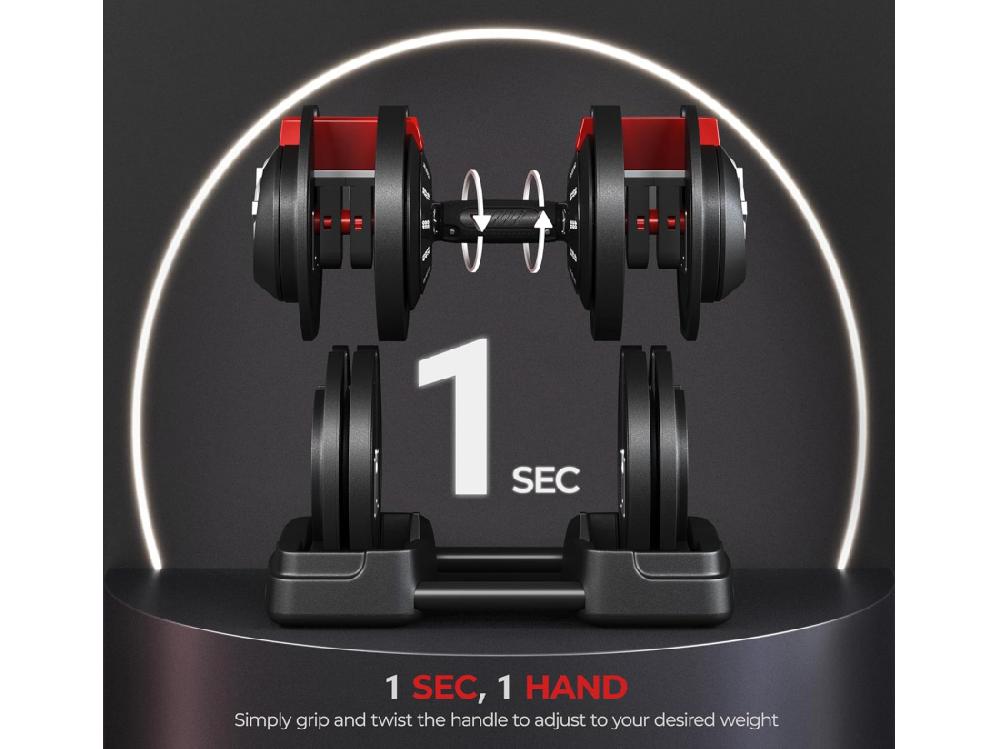 Vente Unique Ensemble D'haltères Courtes Ou Longues 3 En 1 Haltère Réglable 24kg Avec Serrure De Sécurité Entraînement Musculaire Et Haltérophilie