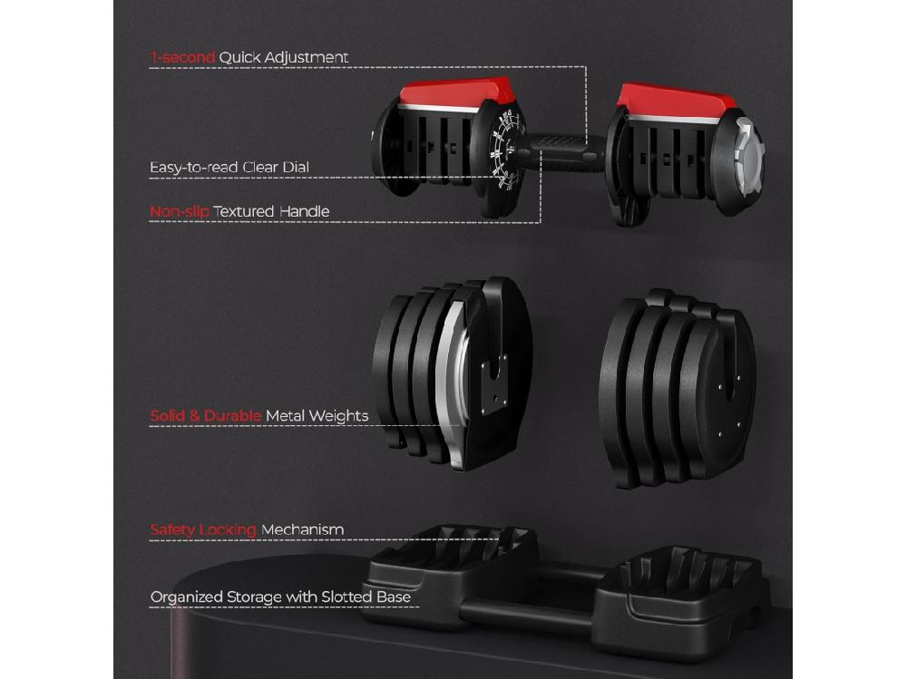 Vente Unique Ensemble D'haltères Courtes Ou Longues 3 En 1 Haltère Réglable 18kg Avec Serrure De Sécurité Entraînement Musculaire Et Haltérophilie