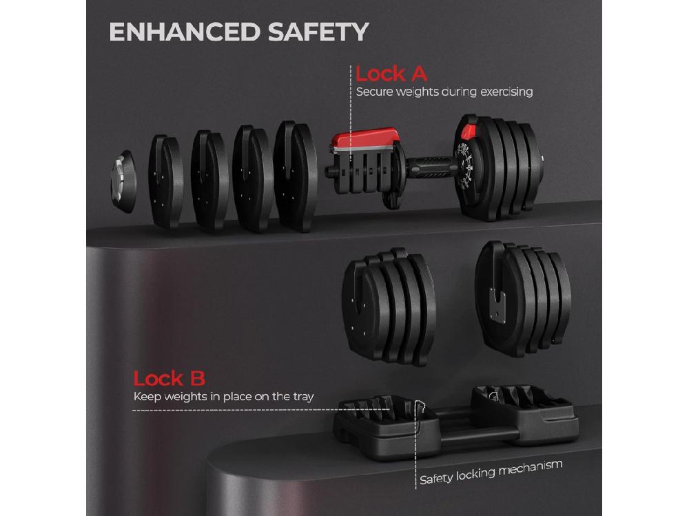Vente Unique Ensemble D'haltères Courtes Ou Longues 3 En 1 Haltère Réglable 18kg Avec Serrure De Sécurité Entraînement Musculaire Et Haltérophilie