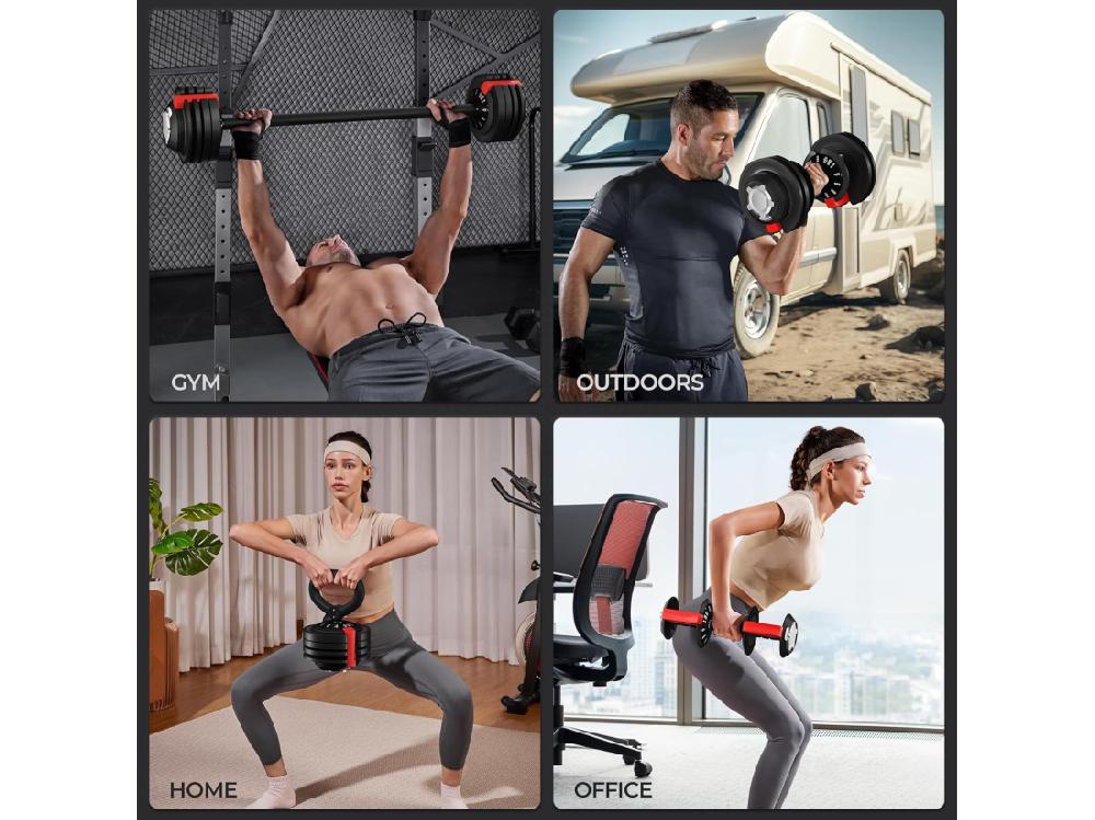 vente unique Ensemble d'haltères courtes ou longues 3 en 1 Haltère réglable 24kg avec serrure de sécurité entraînement musculaire et haltérophilie