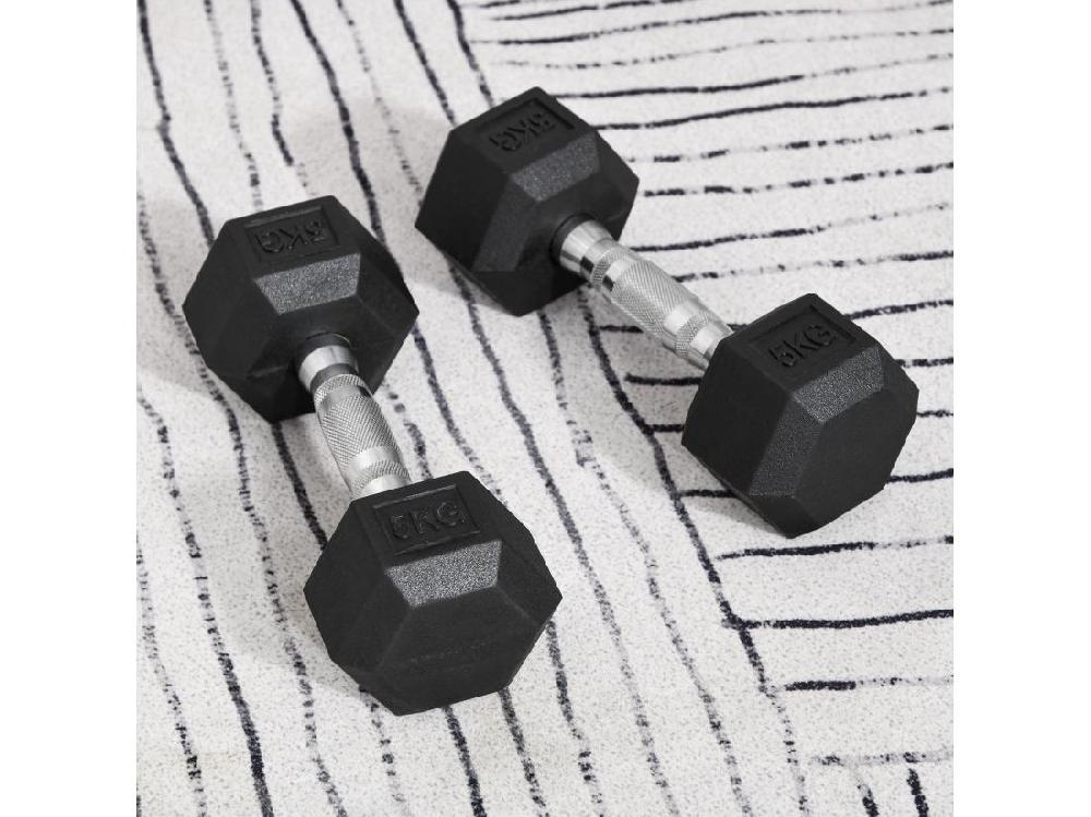 Vente Unique Ensemble D'haltères Courtes Total 10 Kg - Entraînement Musculaire & Haltérophilie - Acier Caoutchouc Noir